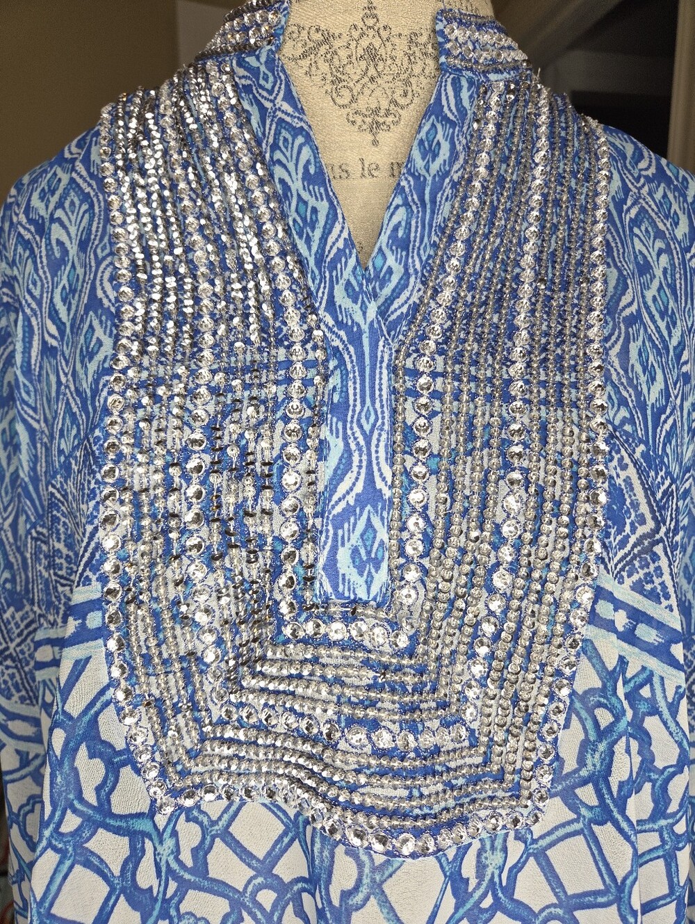 Chico's Blue Seaside Chiffon Embellished Tunic Size 2 Women's 12-14 - Picture 3 of 12